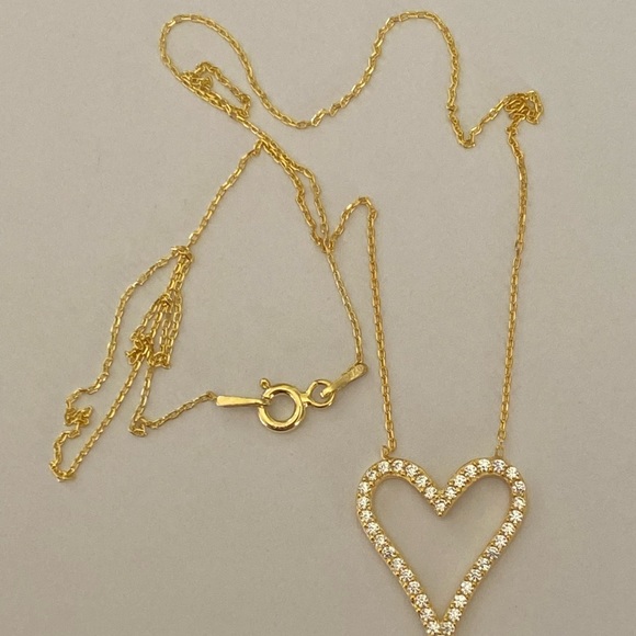 💖925 Silver necklace heart love cz stones 18k yellow gold plated - Picture 5 of 5